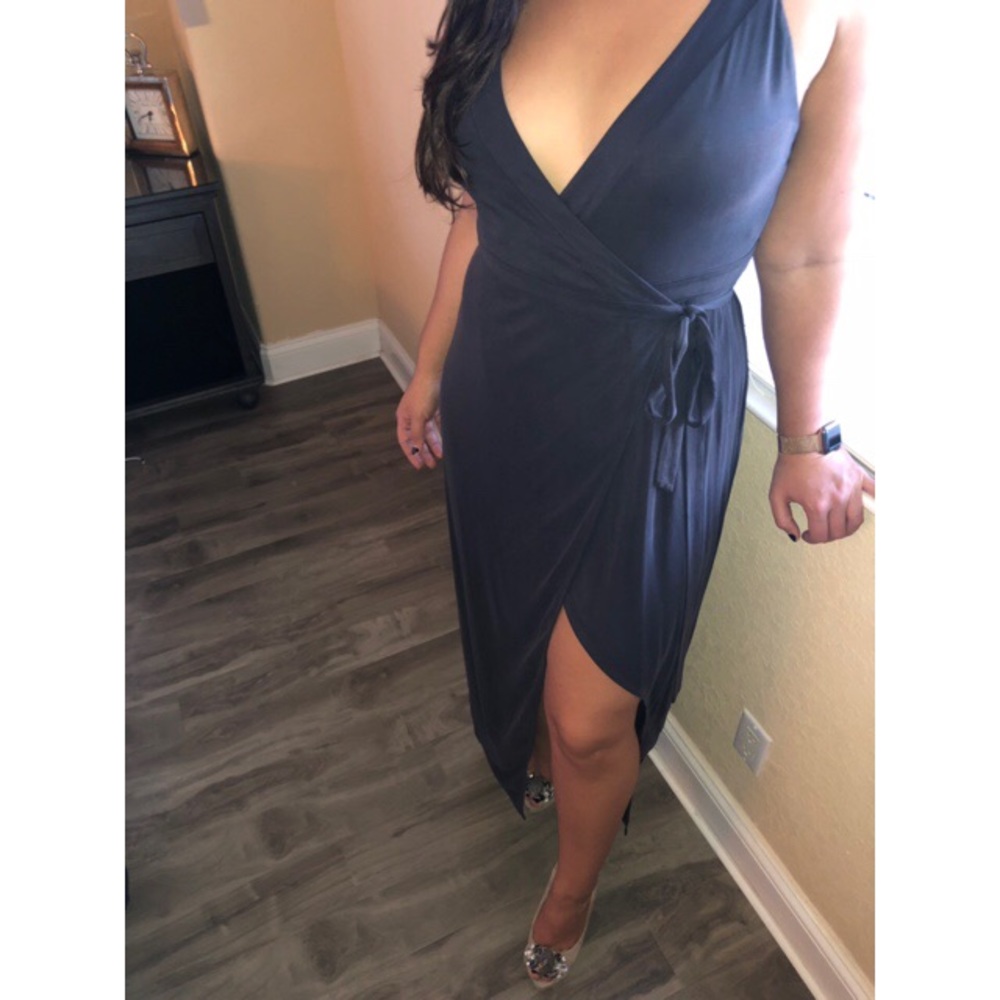 Lush Navy Blue Wrap Dress